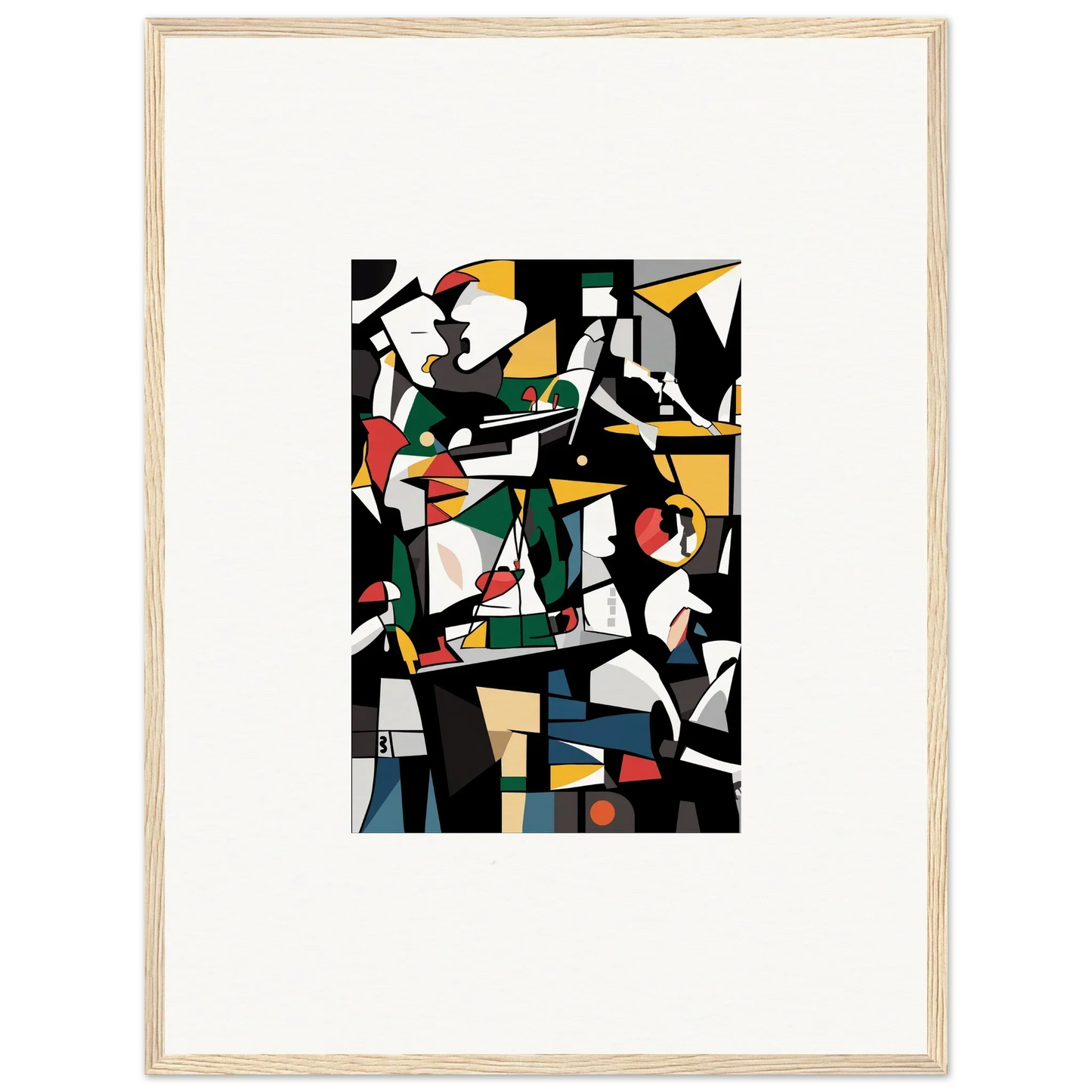 Abstract cubist painting with bold colors, perfect for room decoration as a canvas print