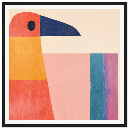 Geometric Toucan Contemplation featuring an orange, coral, and navy blue bird shape