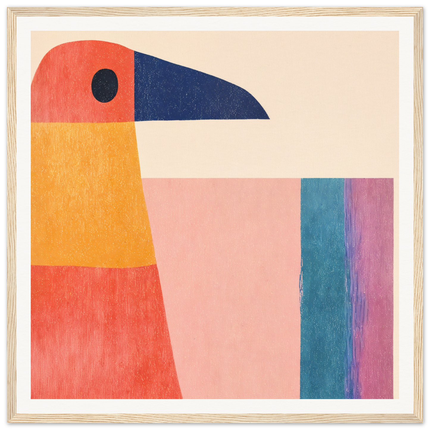 Geometric toucan in orange, coral, and navy blue for Geometric Toucan Contemplation