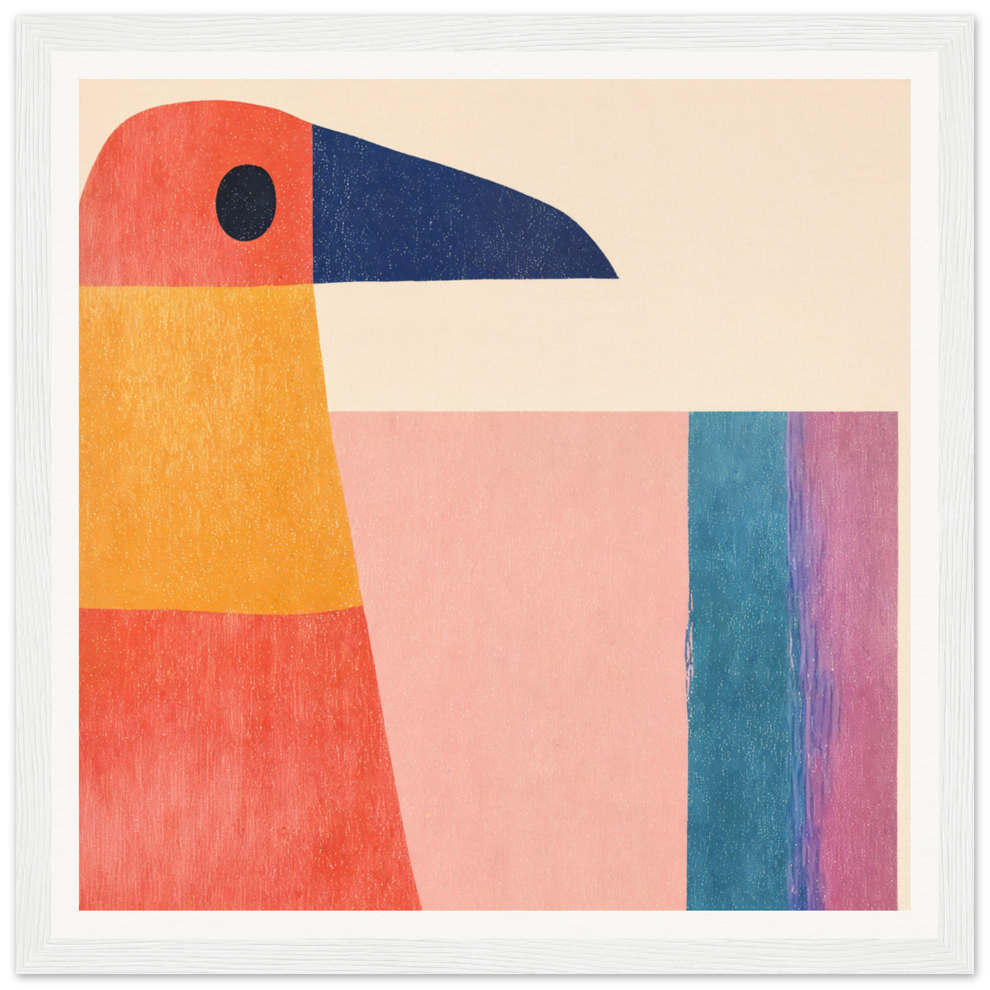 Geometric bird shape in orange, coral, and navy blue for Geometric Toucan Contemplation