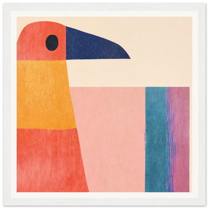 Geometric bird shape in orange, coral, and navy blue for Geometric Toucan Contemplation