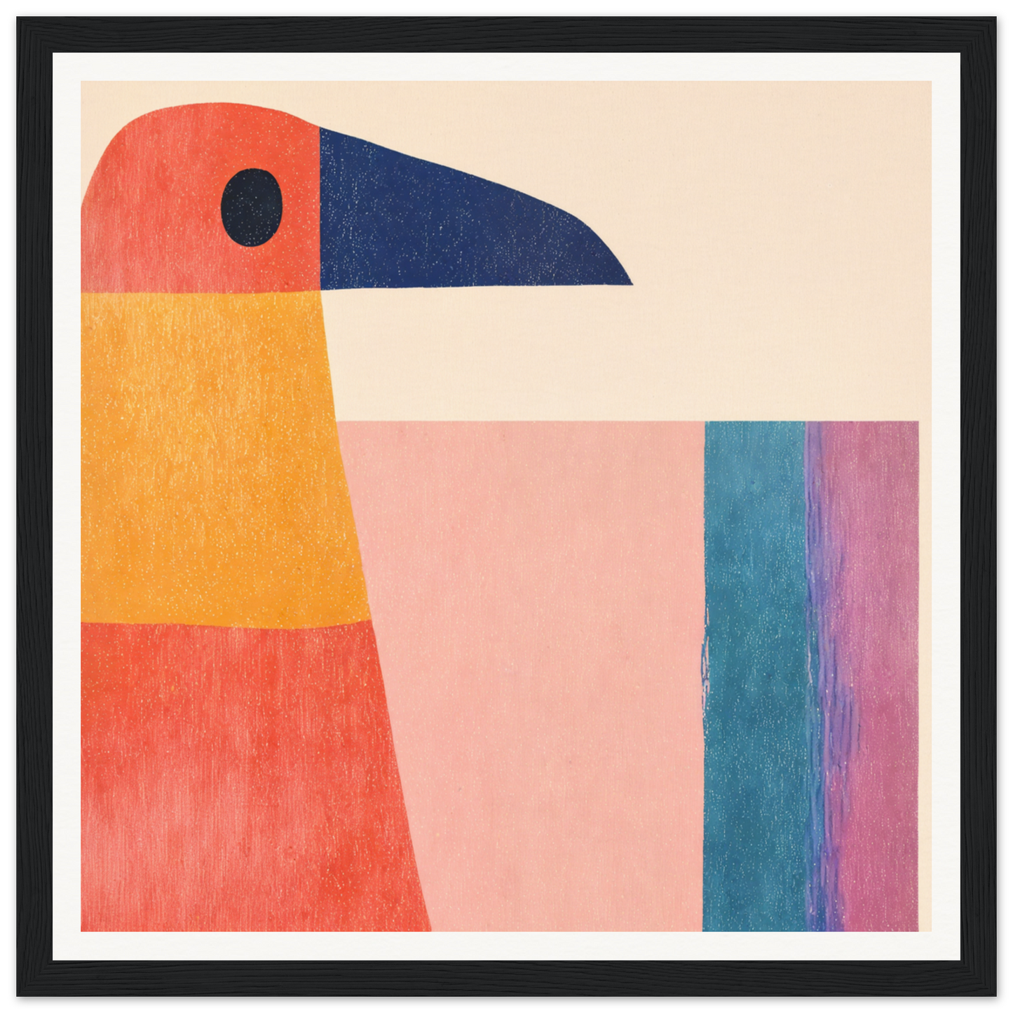 Geometric bird shape in orange, coral, and navy for Geometric Toucan Contemplation