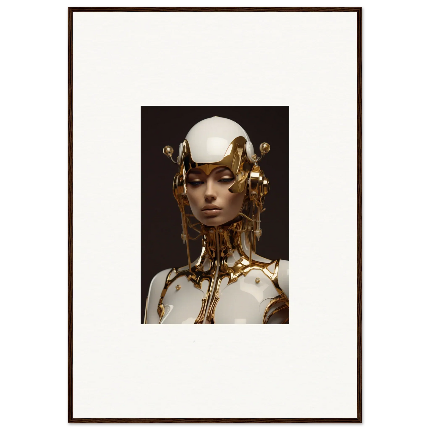 Framed canvas print of a figure in gold adornments perfect for room decoration