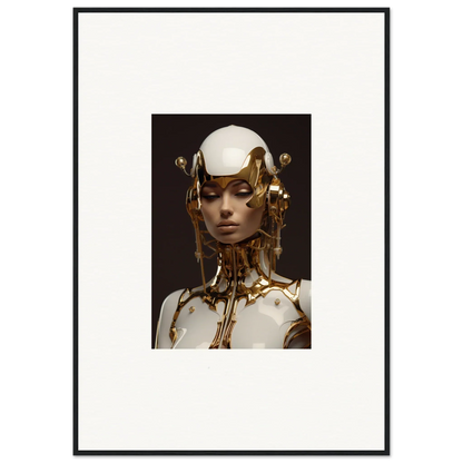 Futuristic humanoid figure with gold accents, perfect for wall art or room decoration