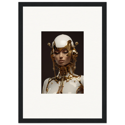 Futuristic humanoid canvas print with gold accents for cool room decoration wall art