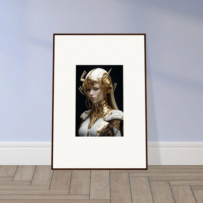 Framed wall art of an ornate golden humanoid figure for elegant room decor, Elo Crowne