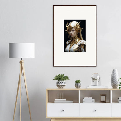 Surreal metallic humanoid figure framed wall art for Elo Crowne room decor