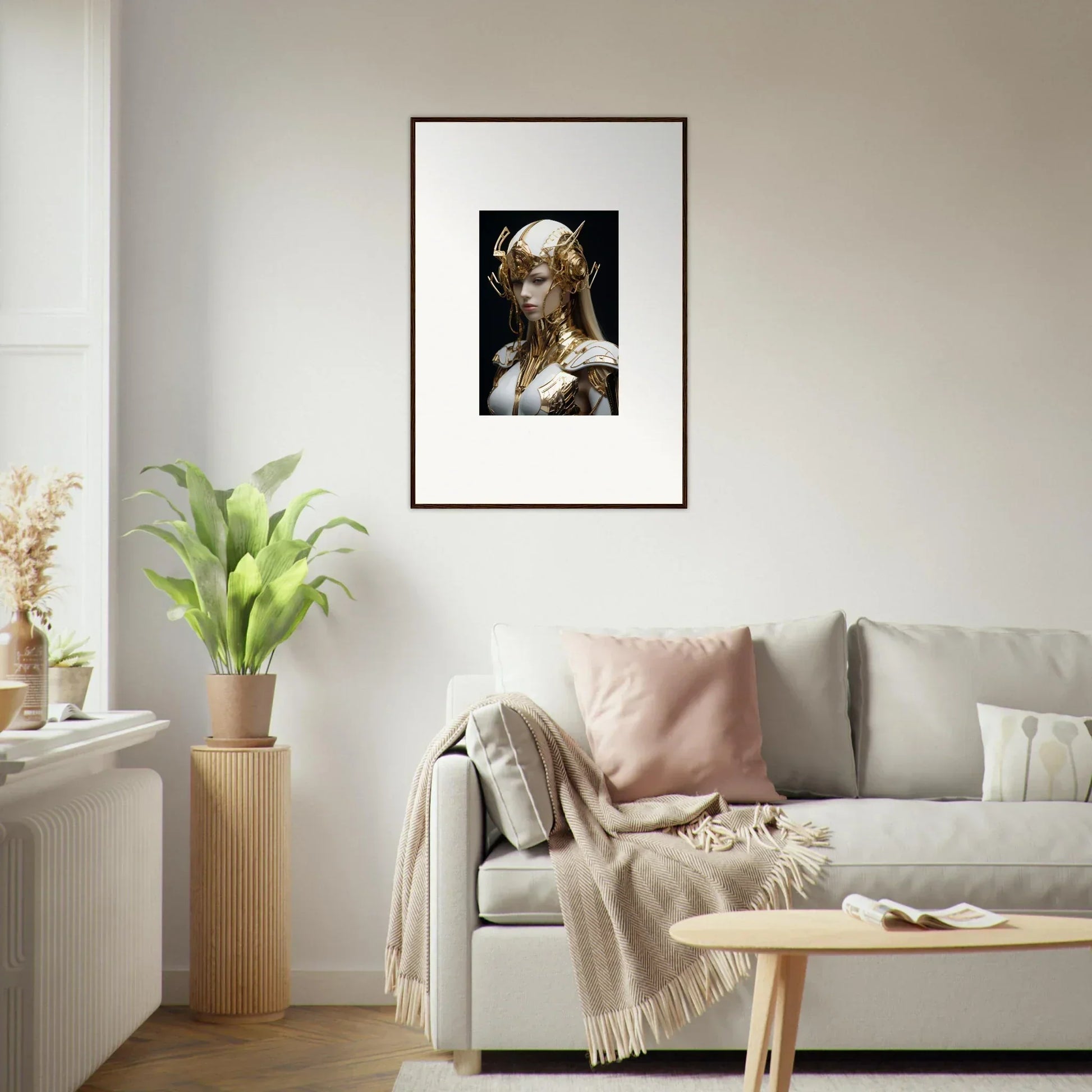 Framed wall art of a figure in ornate headdress for elegant room decor - Elo Crowne