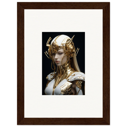 Framed wall art of Elo Crowne, featuring a golden-adorned figure with ornate headdress