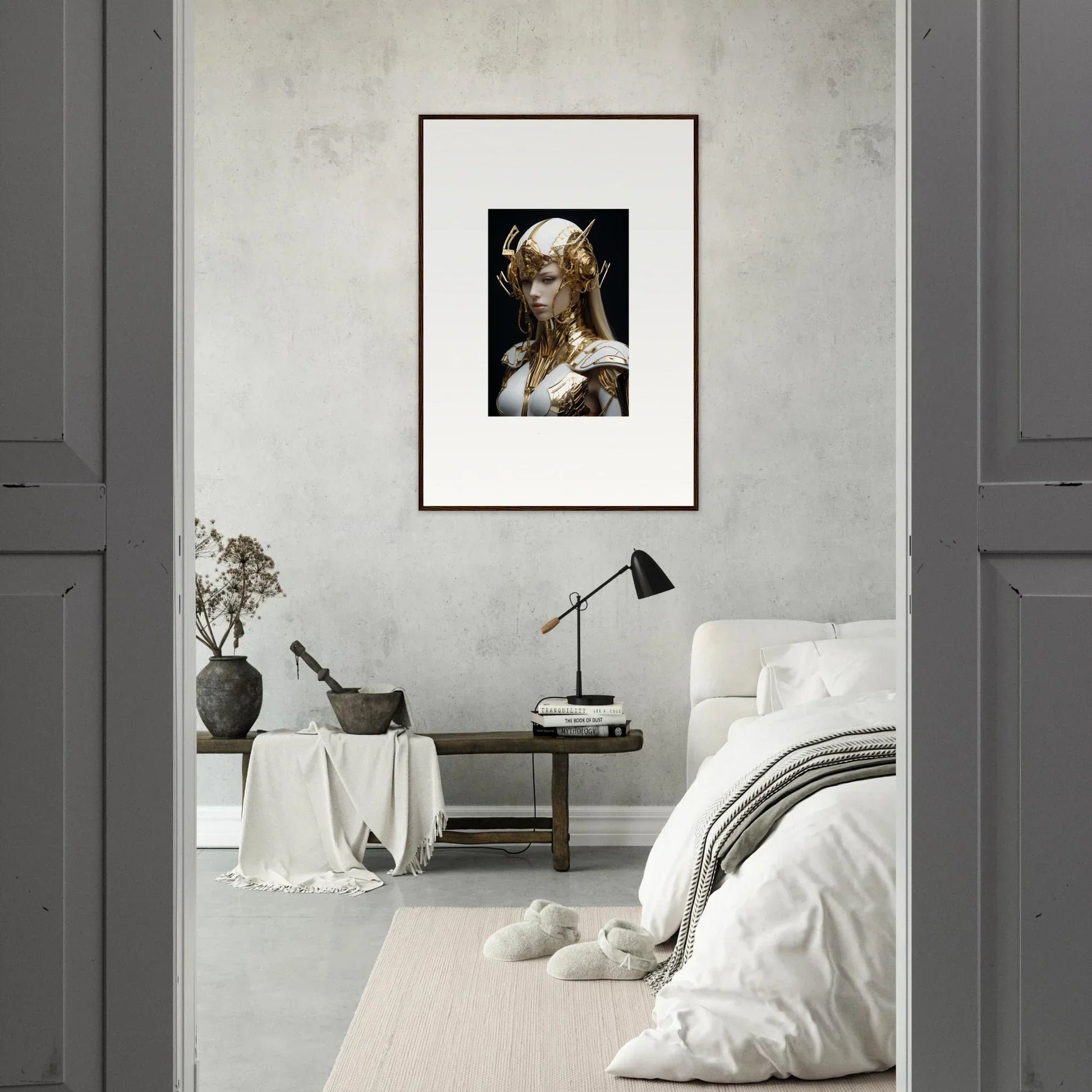 Framed portrait of a woman with horns as elegant room decor featuring Elo Crowne