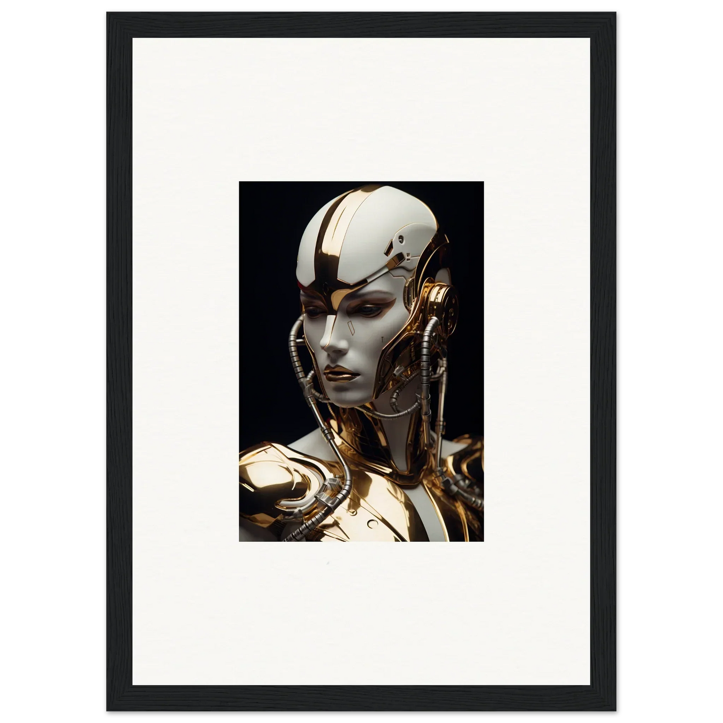 Futuristic gold and white humanoid robot, perfect for your Omniverse Muse room decoration