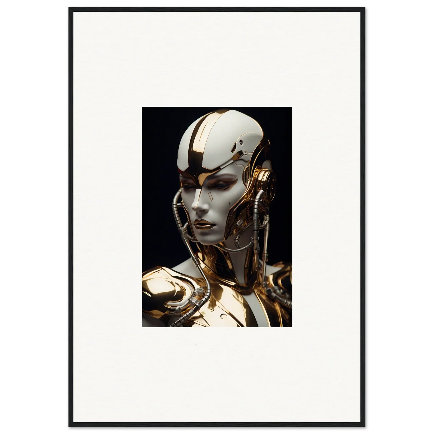 Futuristic robotic head art for cool room decoration, perfect as a Gilded Omniverse Muse canvas print