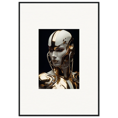 Futuristic robotic head art for cool room decoration, perfect as a Gilded Omniverse Muse canvas print