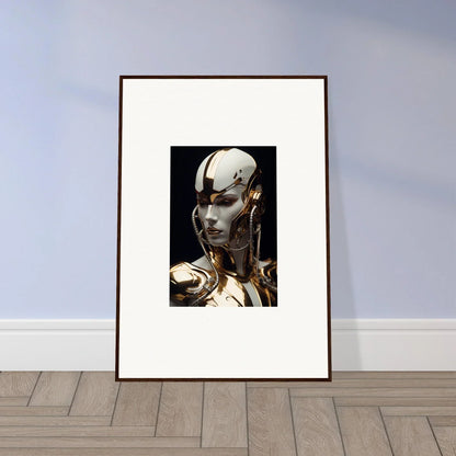 Framed canvas print of a futuristic robotic face for unique room decoration