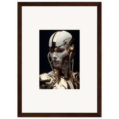 Futuristic humanoid robot head with gold and white, perfect for Omniverse Muse room decoration