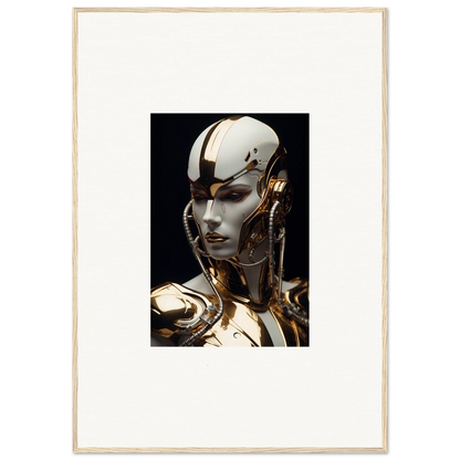 Futuristic humanoid robot with gold and white face, perfect for Omniverse Muse room decoration