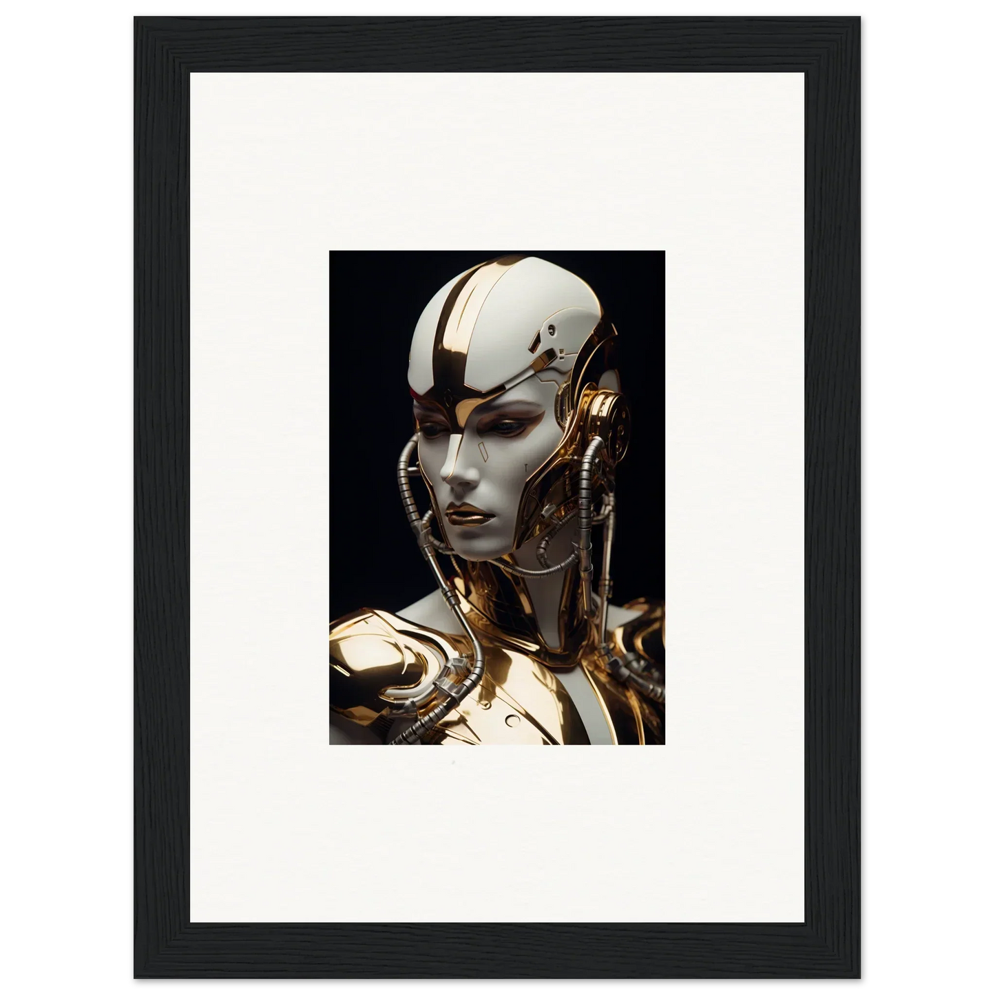 Futuristic humanoid robot head in gold and white, perfect for Omniverse Muse room decoration