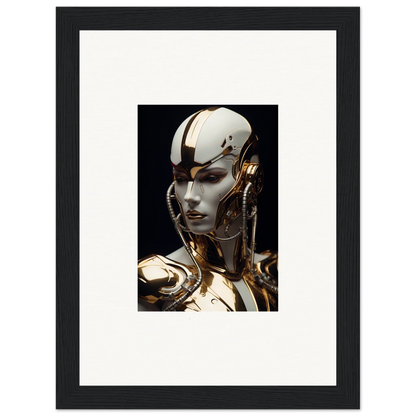 Futuristic humanoid robot head in gold and white, perfect for Omniverse Muse room decoration