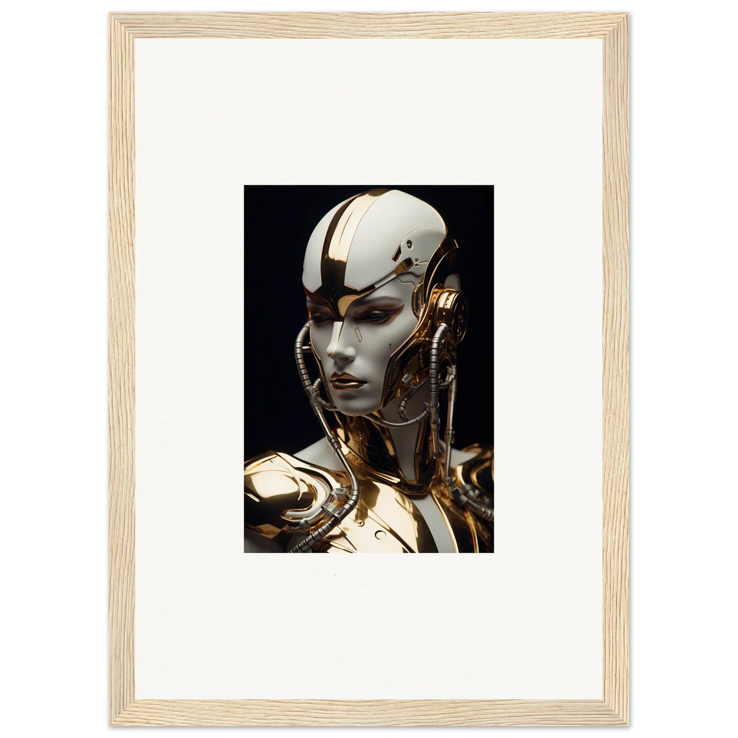 Futuristic humanoid robot with a gold and white face, perfect for Omniverse Muse art