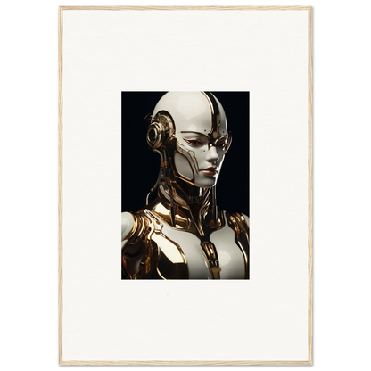 Futuristic humanoid robot with gold and white face, ideal for Robotic Reverie room decor