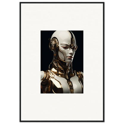 Futuristic humanoid robot with gold and white components for robotic reverie room decor