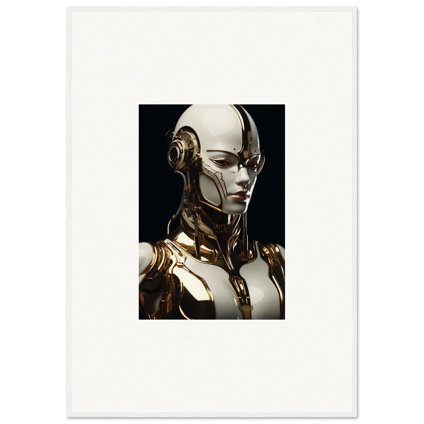 Futuristic humanoid robot in metallic gold and white for Gilded Robotic Reverie wall art