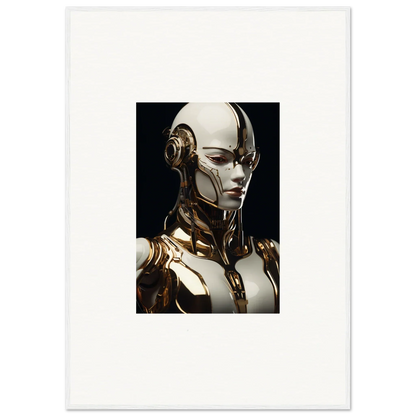 Futuristic humanoid robot in metallic gold and white for Gilded Robotic Reverie wall art