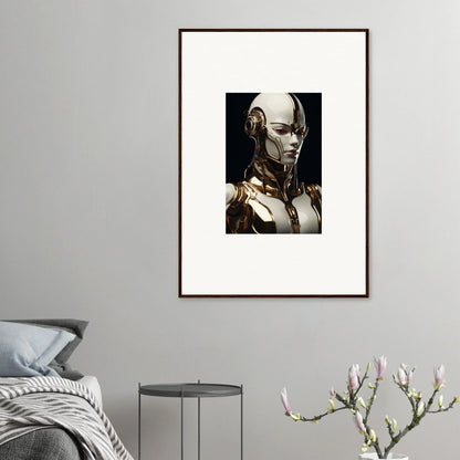 Framed wall art of a humanoid robot, perfect for modern room decor and robotic reverie