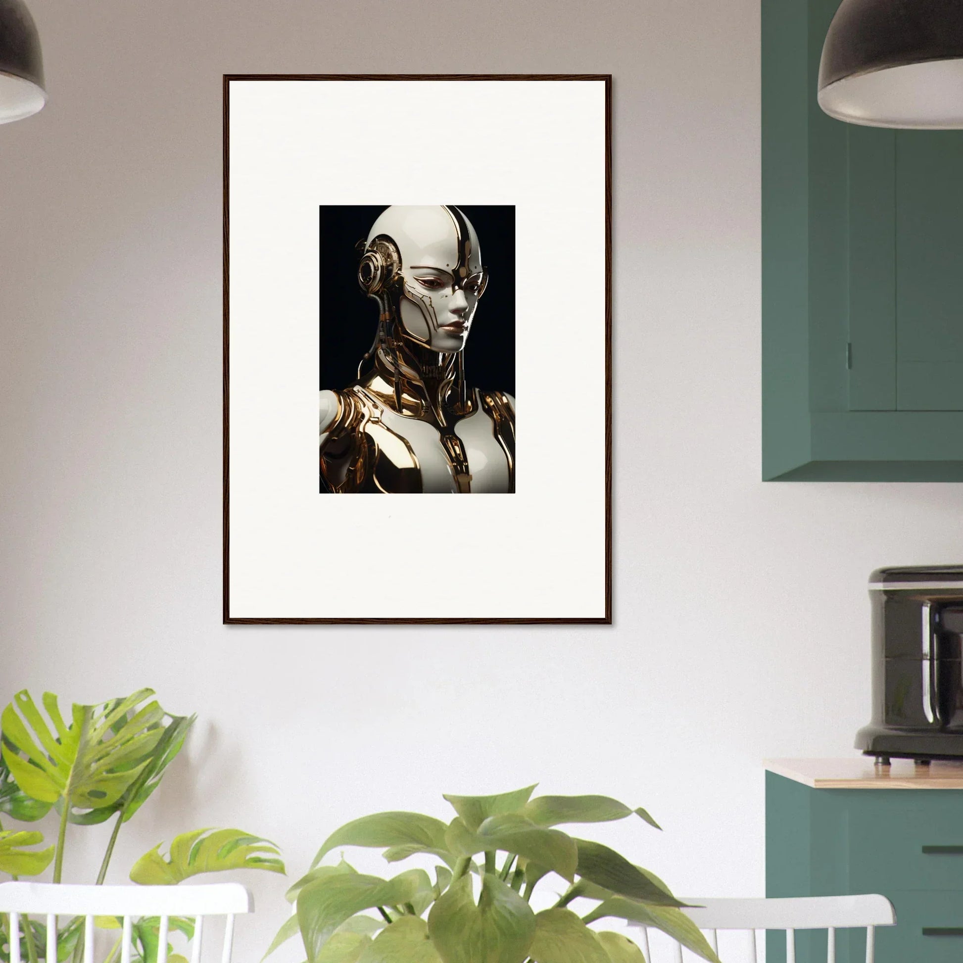 Framed wall art of a futuristic robotic reverie for stylish room decor