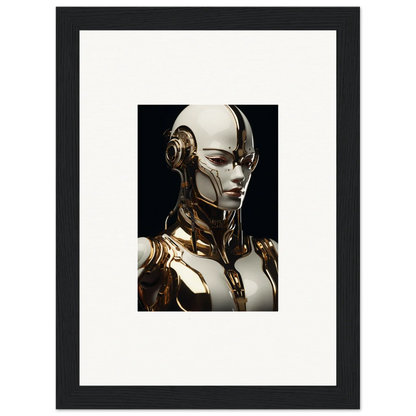 Futuristic humanoid robot with gold and white components for Gilded Robotic Reverie wall art