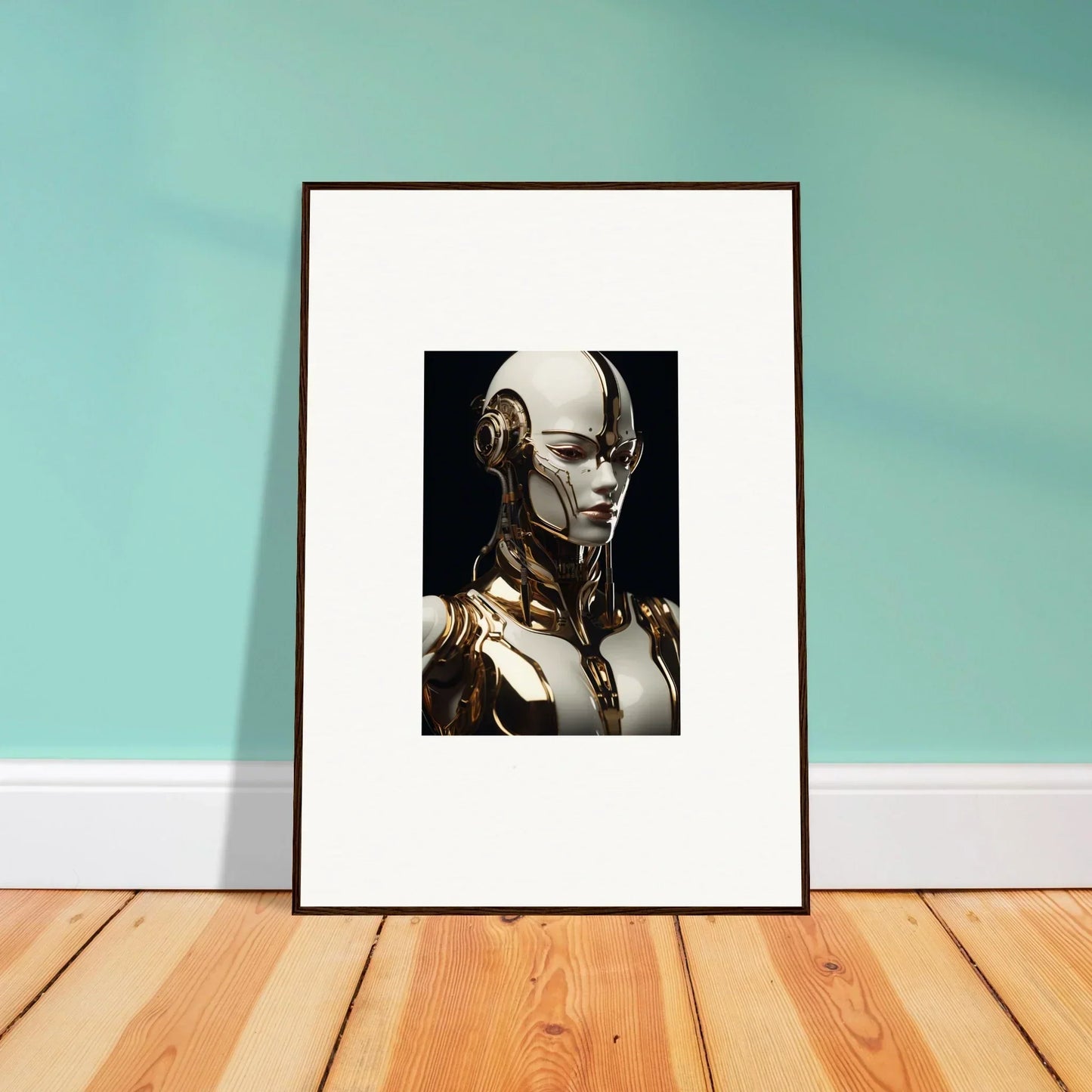 Framed wall art of a futuristic humanoid robot for unique room decor - Robotic Reverie