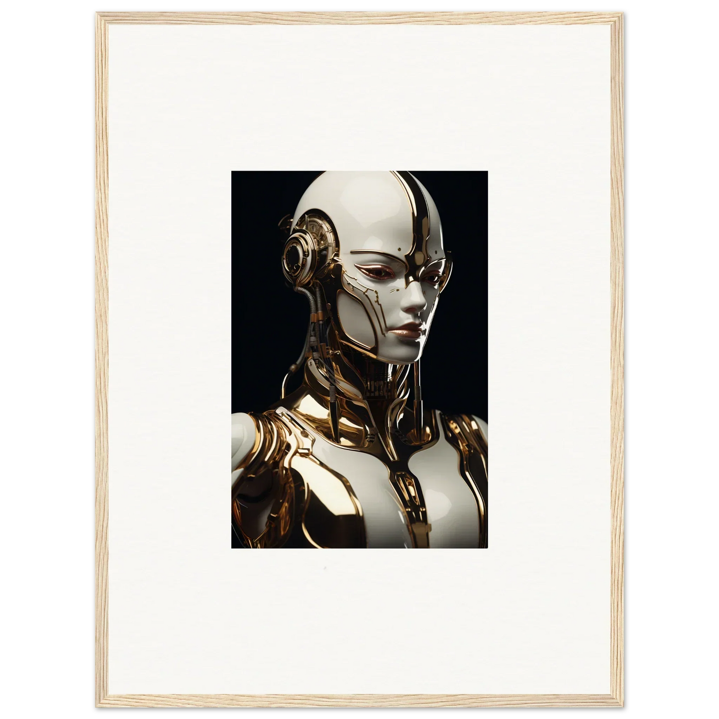 Futuristic humanoid robot in gold and white for Gilded Robotic Reverie wall art decor