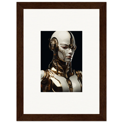 Futuristic humanoid robot with gold and white features for robotic reverie room decor