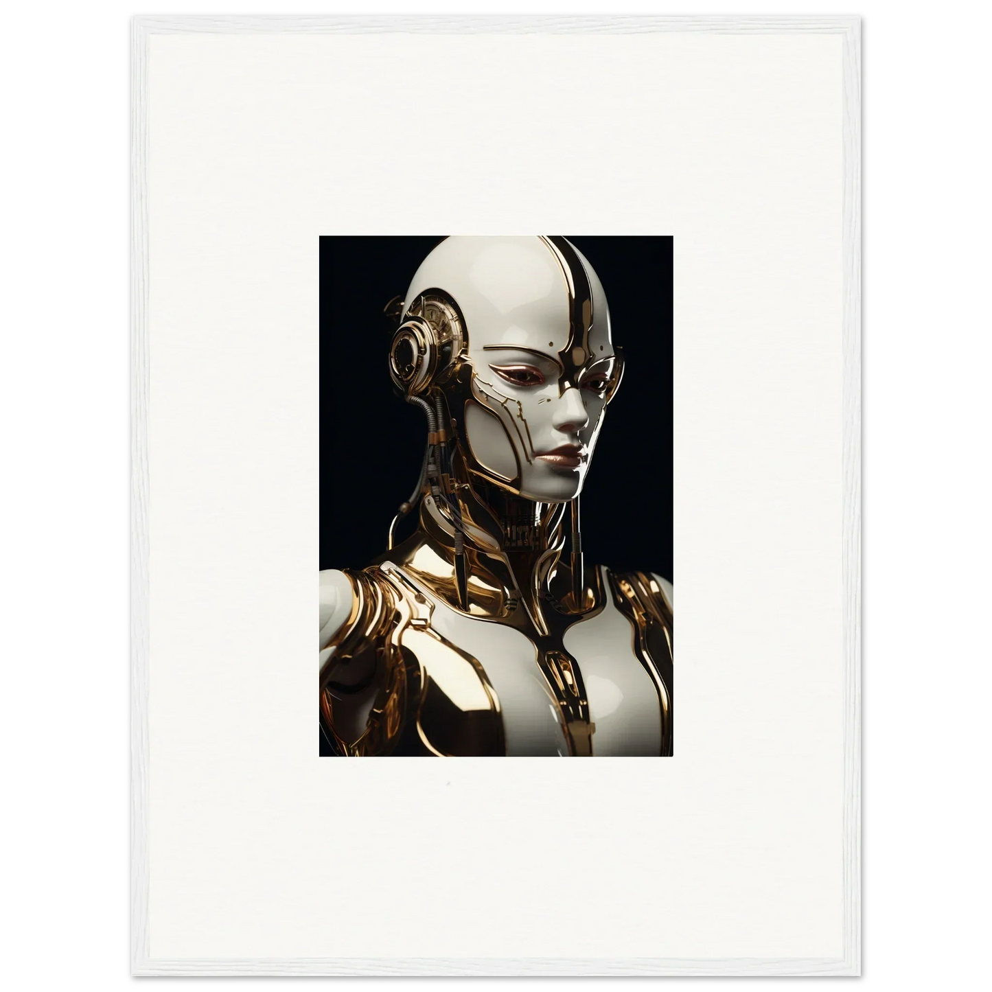 Futuristic humanoid robot in gold and white for Gilded Robotic Reverie wall art décor