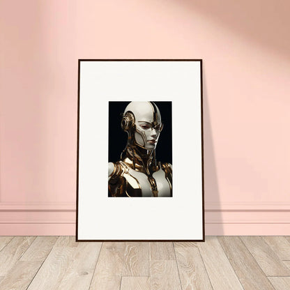 Framed wall art of a futuristic humanoid robot, perfect for robotic reverie room decor