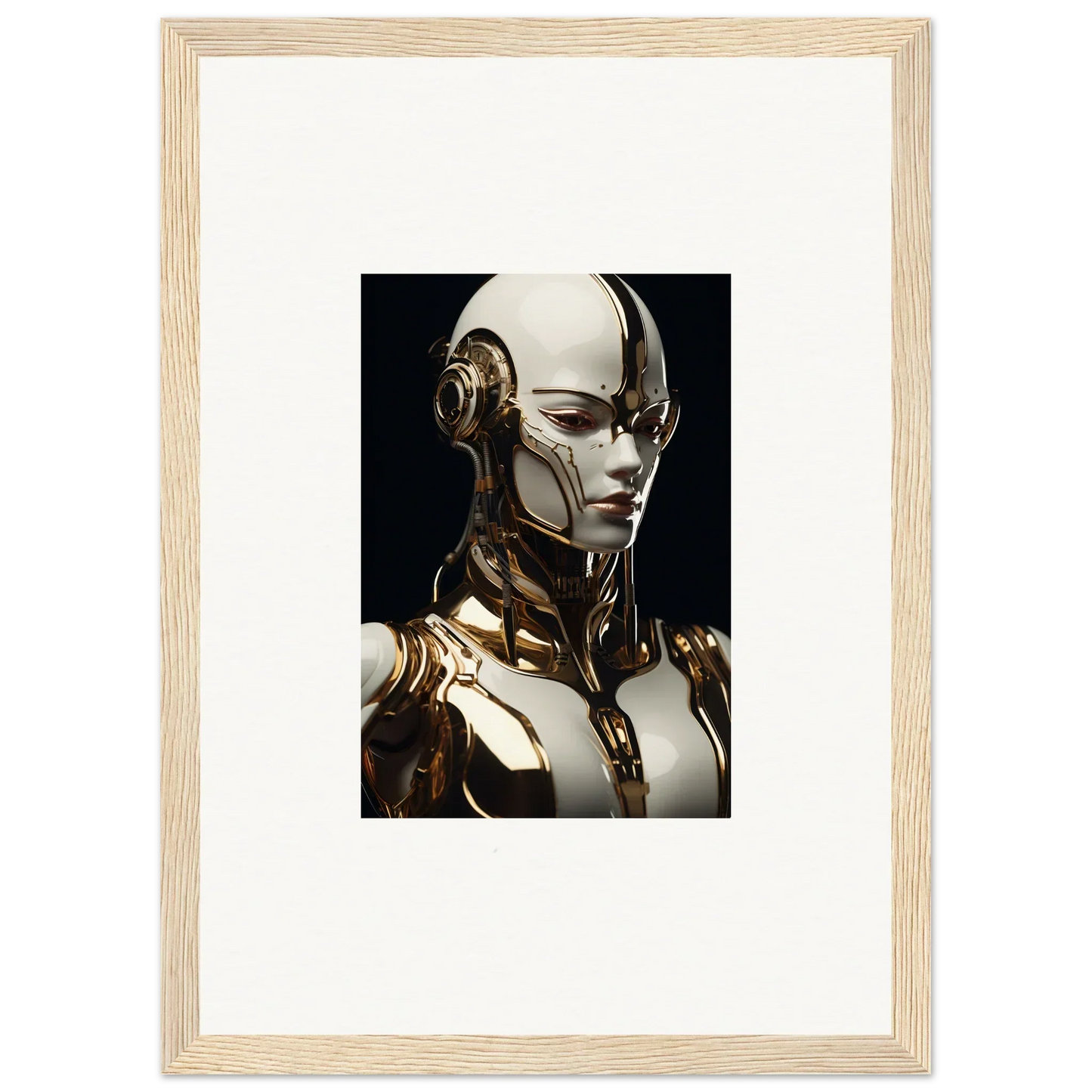 Futuristic humanoid robot in metallic gold and silver for Gilded Robotic Reverie wall art