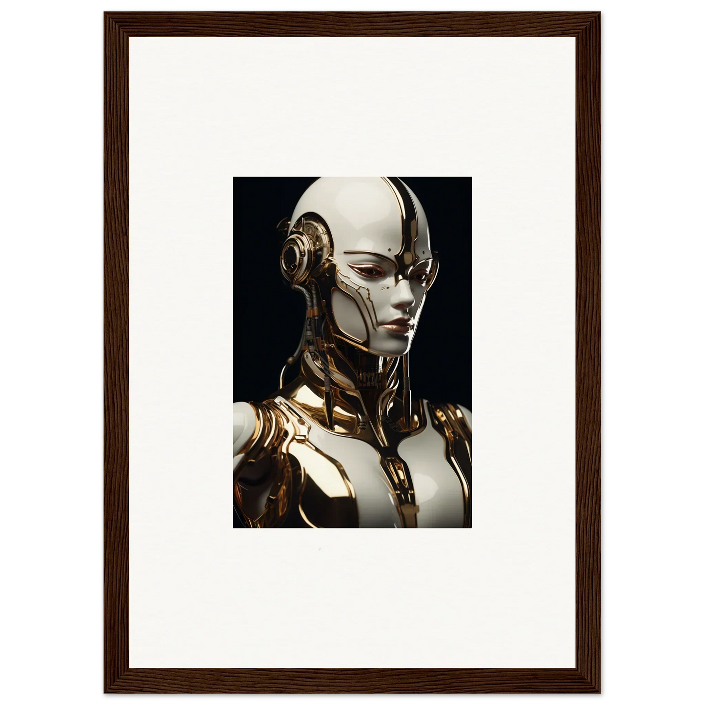 Futuristic humanoid robot design for Gilded Robotic Reverie framed wall art decor