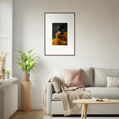 Framed wall art of a figure in a yellow dress for elegant room decor, Silence Rapture