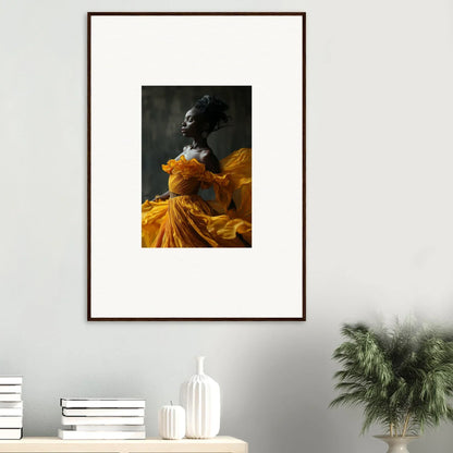 Framed wall art of a figure in vibrant dress for stylish room decor, Silence Rapture