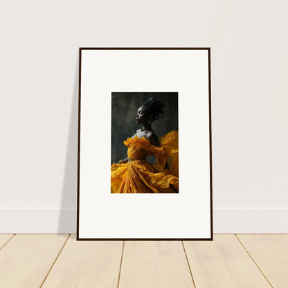 Framed wall art of a person in a yellow dress, perfect for silence rapture room decor