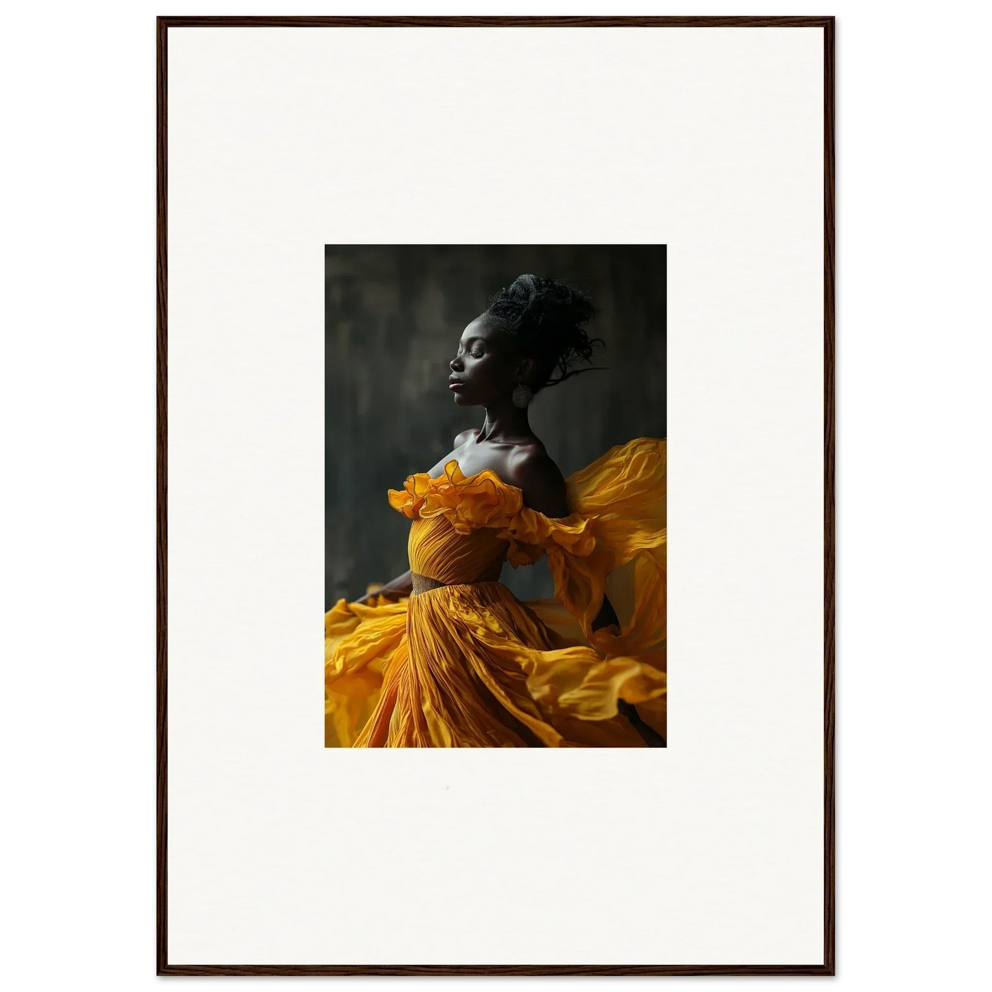 Portrait of a person in a yellow dress for Silence Rapture framed wall art decor