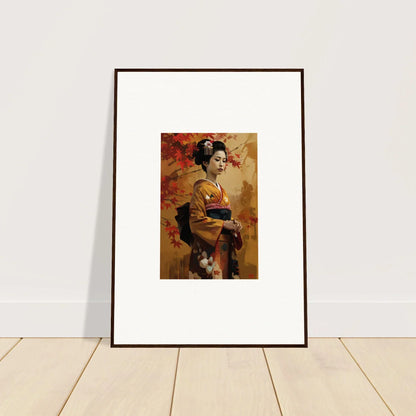 Framed artwork of a geisha in a kimono, part of Gingko Dreams Unfold collection