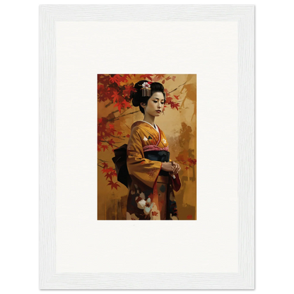 Traditional Japanese geisha in golden kimono, part of Gingko Dreams Unfold art