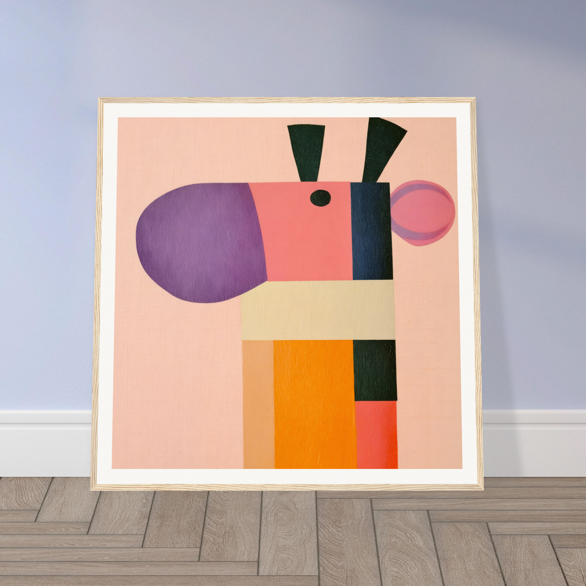 Abstract geometric art print in pink, purple, orange, and black from Giraffe’s Geometric Reverie