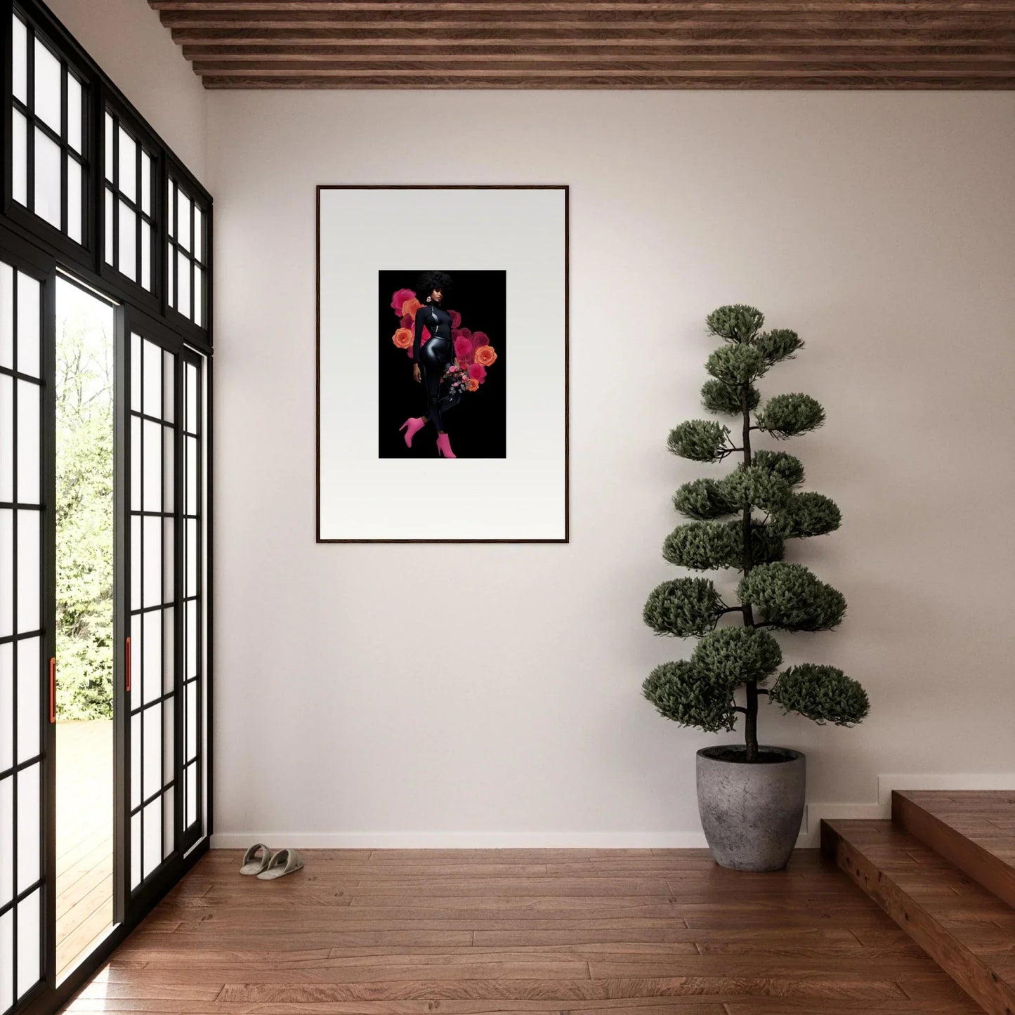 Vibrant red and pink floral framed wall art for stylish room decor