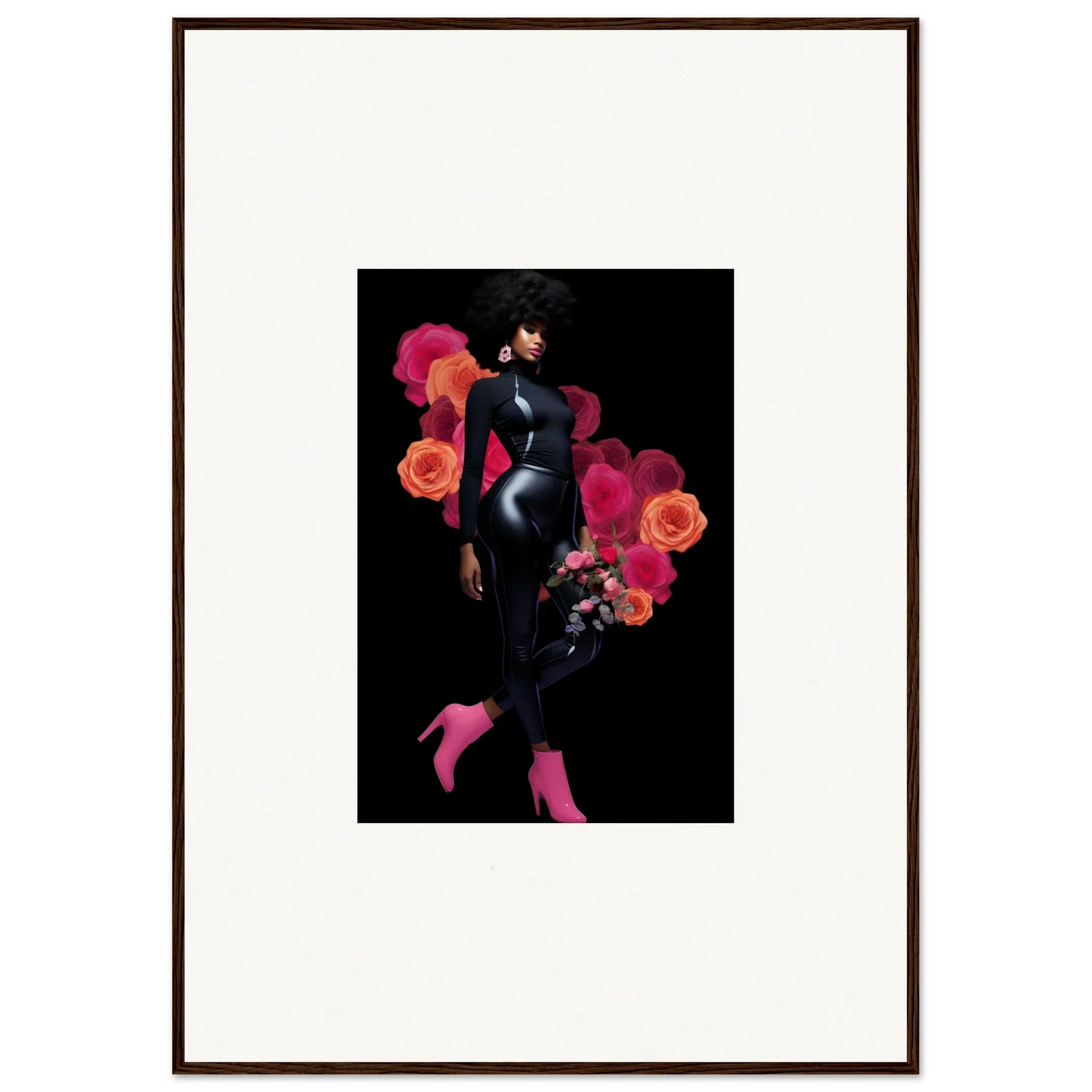 Stylized silhouette of a woman with floral elements, ideal for framed wall art and room decor