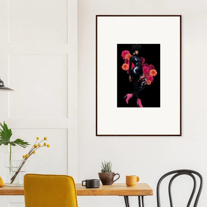 Framed wall art of vibrant pink and red flowers on black for stylish room decor