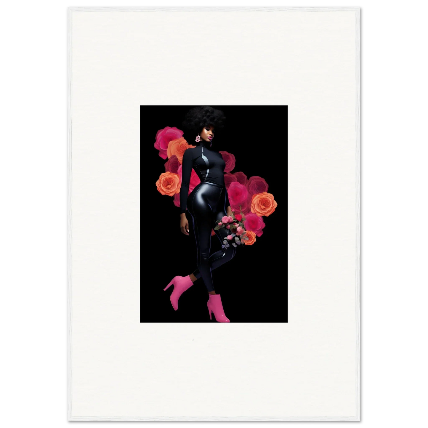 Stylized silhouette of a woman with flowers, perfect for room decor and canvas prints