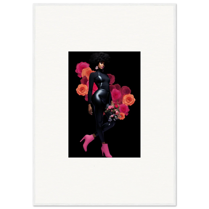 Stylized silhouette of a woman with flowers, perfect for room decor and canvas prints