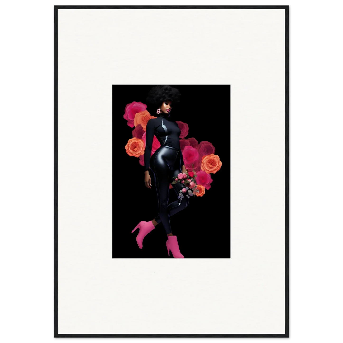 Stylized silhouette of a woman with flowers, ideal for room decor and canvas prints